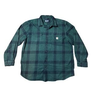 Carhartt Mens Loose Fit Plaid Flannel Shirt Green Black TW4451-M XL